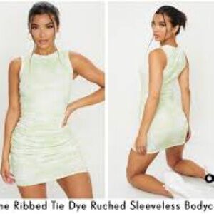 PrettyLittleThing Light Green Ribbed Mini Dress
